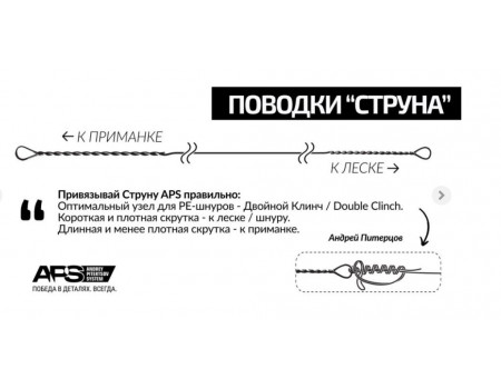 Поводок APS струна Питерцова UltraLigth 7,5см 0,28мм 4кг (уп.7шт)