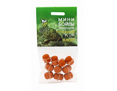 Бойлы Lion Baits Мини  Флюро тонущие на резинке  Тутти Фрутти  6х10мм