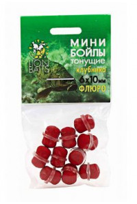 Бойлы Lion Baits Мини  Флюро тонущие на резинке Клубника 6х10мм
