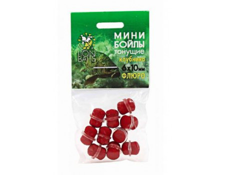 Бойлы Lion Baits Мини  Флюро тонущие на резинке Клубника 6х10мм